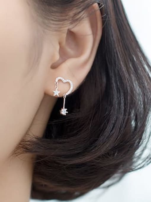 Rosh 925 Sterling Silver Cubic Zirconia Heart Minimalist Hook Earring 1