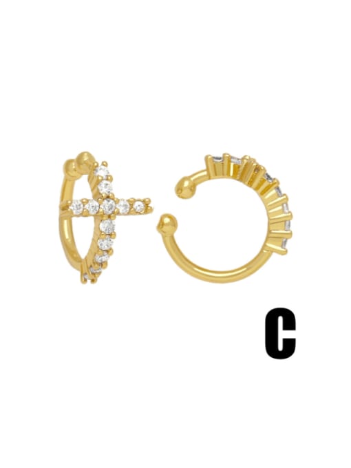 C Brass Cubic Zirconia Cross Hip Hop Clip Earring