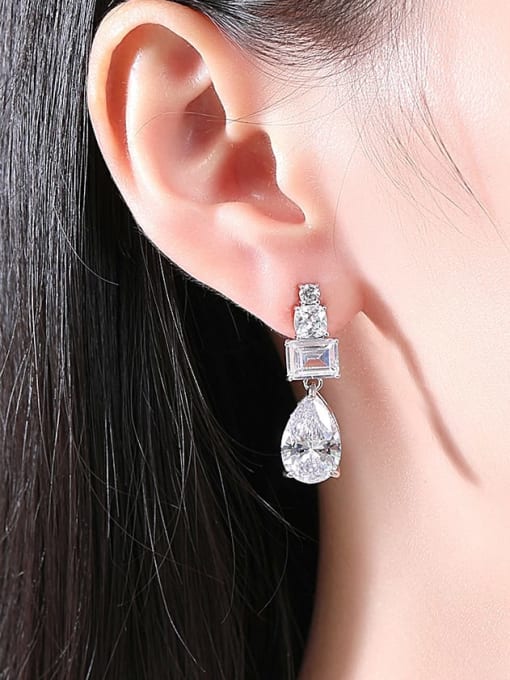 BLING SU Brass Cubic Zirconia Water Drop Luxury Cluster Earring 1