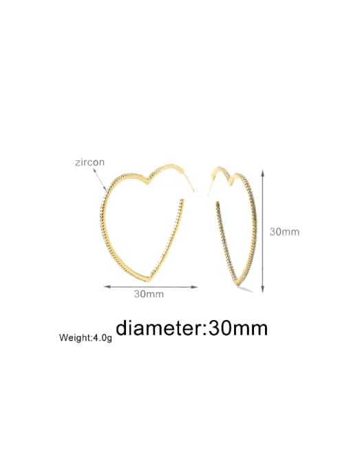 30mm Brass Cubic Zirconia Heart Minimalist Earring