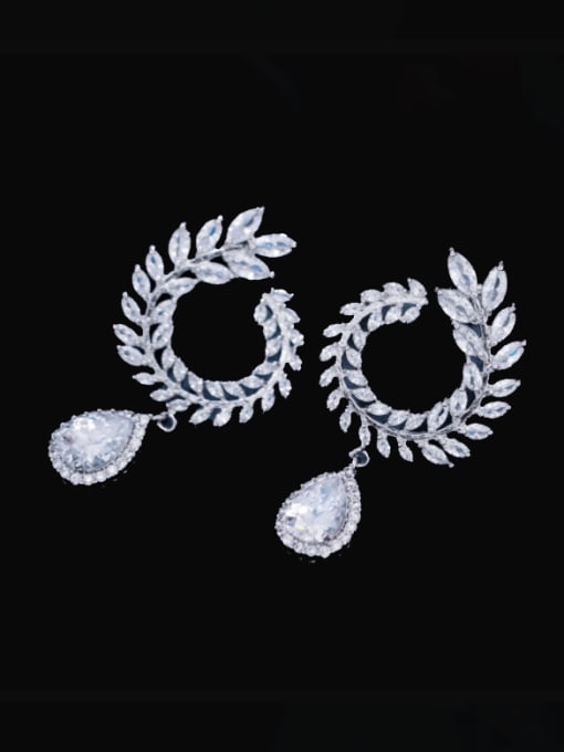 Platinum white zirconium Brass Cubic Zirconia Flower Statement Cluster Earring