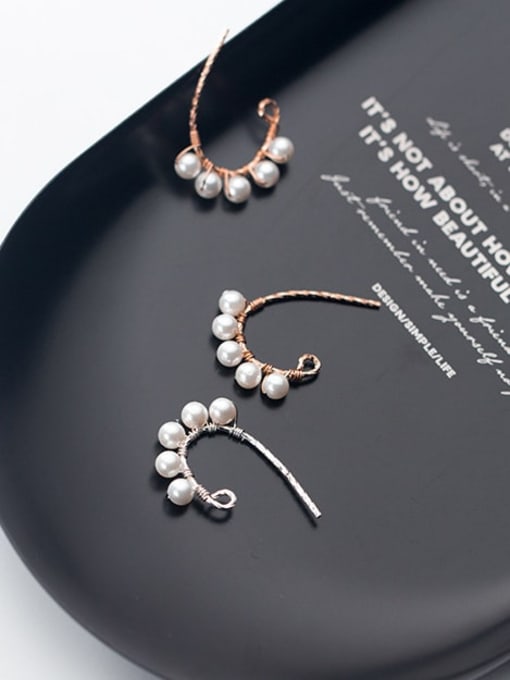 Rosh 925 sterling silver imitation pearl Irregular minimalist hook earring 2