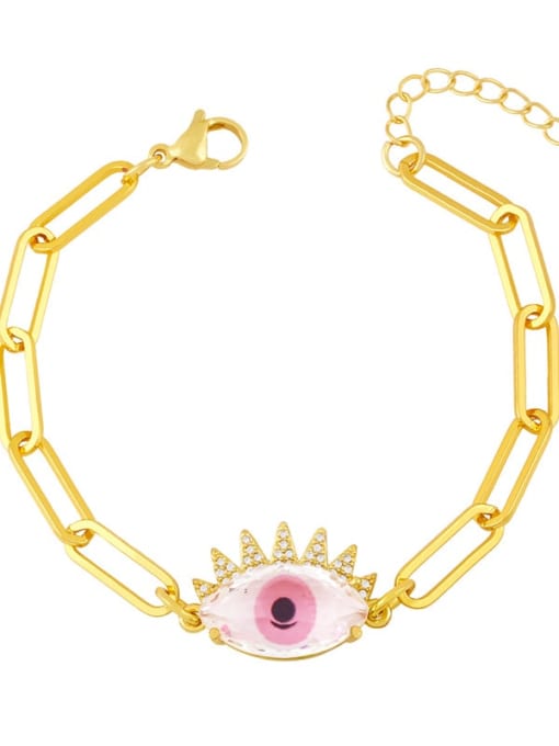 Pink Brass Enamel Evil Eye Vintage Link Bracelet
