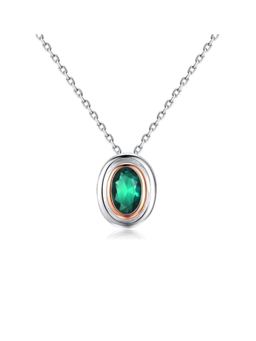 CCUI 925 Sterling Silver Emerald Green Simple square pendant Necklace 0