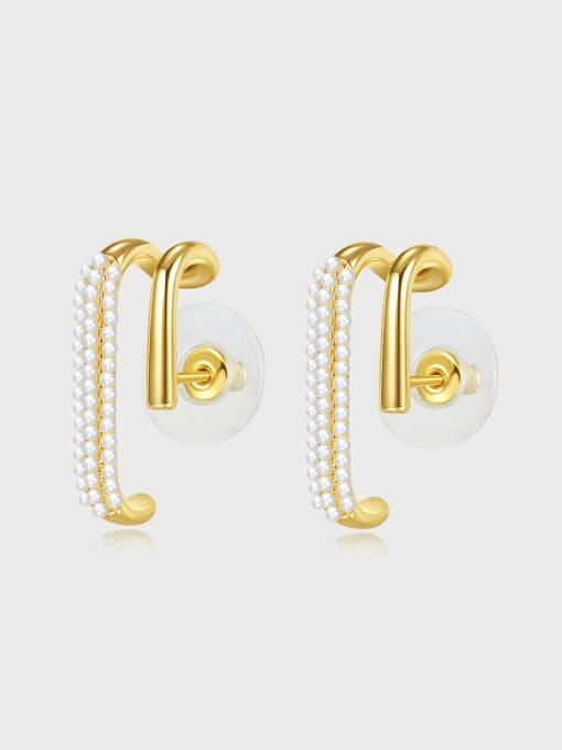 Open Sky Brass Imitation Pearl Geometric Minimalist Stud Earring 0