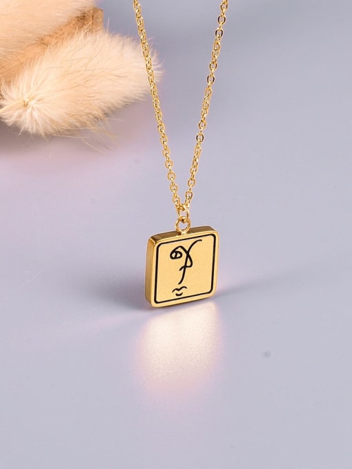 Square (chain length 41+5CM,) Titanium Geometric Minimalist pendant  necklace