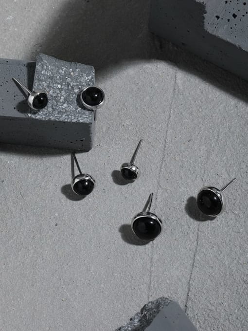 DAKA 925 Sterling Silver Obsidian Geometric Vintage Stud Earring 1