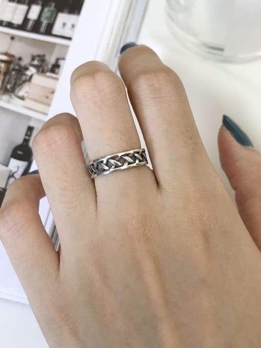 Boomer Cat 925 Sterling Silver Cross Vintage Free Size Midi Ring