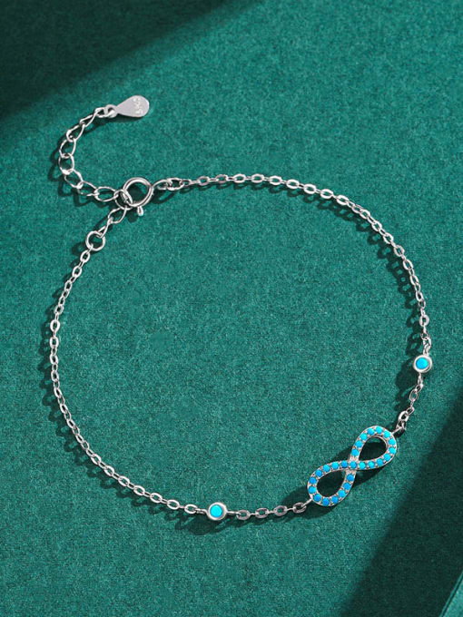 MODN 925 Sterling Silver Rhinestone Geometric Minimalist Link Bracelet 2