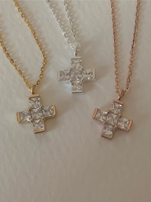 Boomer Cat 925 Sterling Silver Cubic Zirconia Cross Vintage Necklace 3