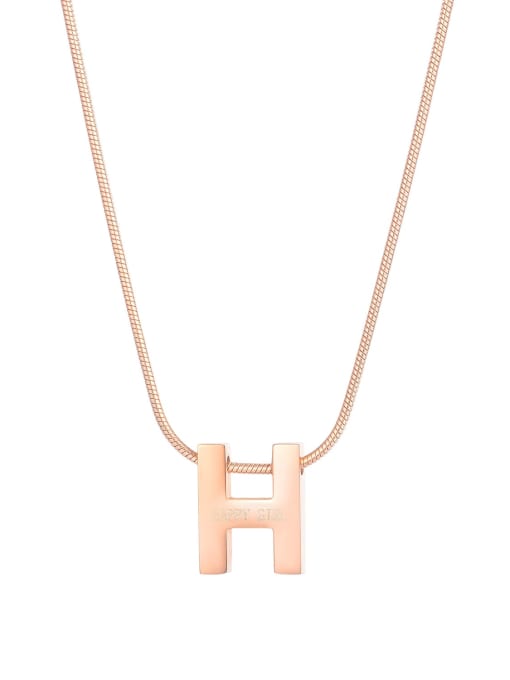 1769 rose gold Titanium Steel  Minimalist Letter H Pendant  Necklace