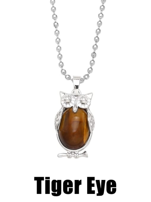 Tiger Eye Brass Natural Stone Owl Vintage Necklace