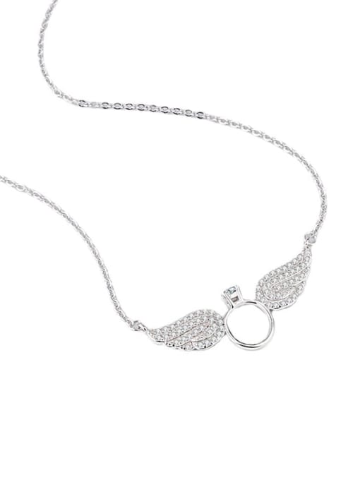 HAHN 925 Sterling Silver Cubic Zirconia Angel Wing Minimalist Necklace 0