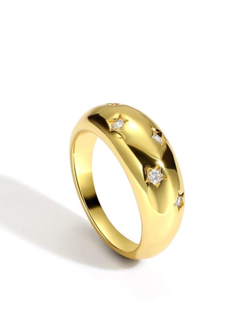 Gold star ring Brass Rhinestone Geometric Vintage Band Ring