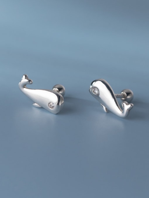 Rosh 925 Sterling Silver Fish Minimalist Stud Earring