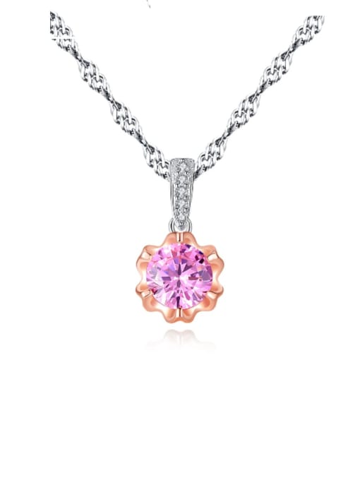CCUI 925 sterling silver simple Pink Cubic Zirconia Flower Pendant Necklace 0