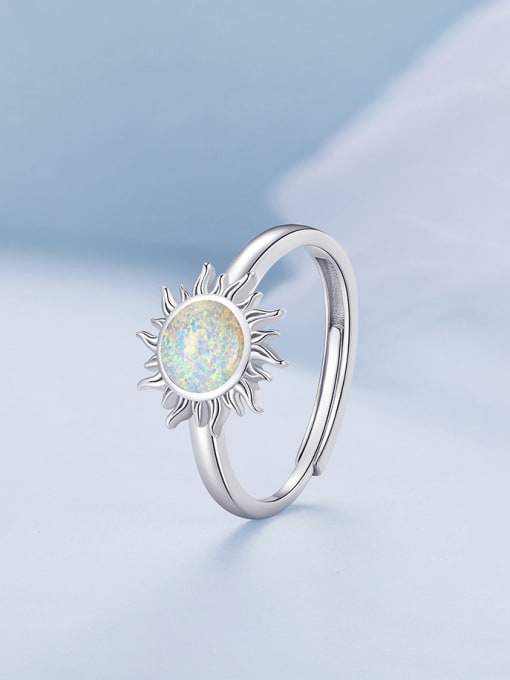 Jare 925 Sterling Silver Synthetic Opal Flower Dainty Band Ring 3