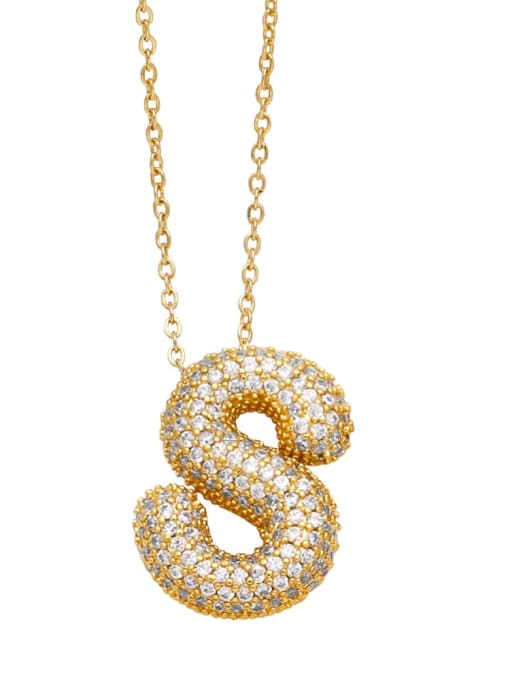 S Brass Cubic Zirconia Letter Minimalist Necklace