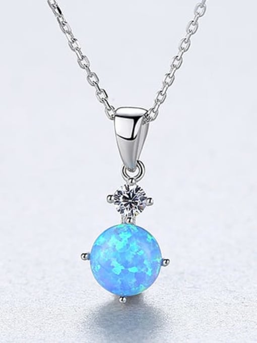 Blue 20F09 925 Sterling Silver Opal blue simple Square Pendant Necklace
