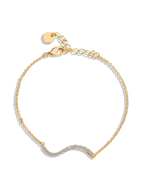 Gold wave Bracelet Brass Cubic Zirconia Irregular Wave  Minimalist Link Bracelet