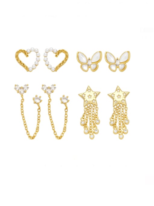 CC Brass Imitation Pearl Pentagram Trend Stud Earring 0