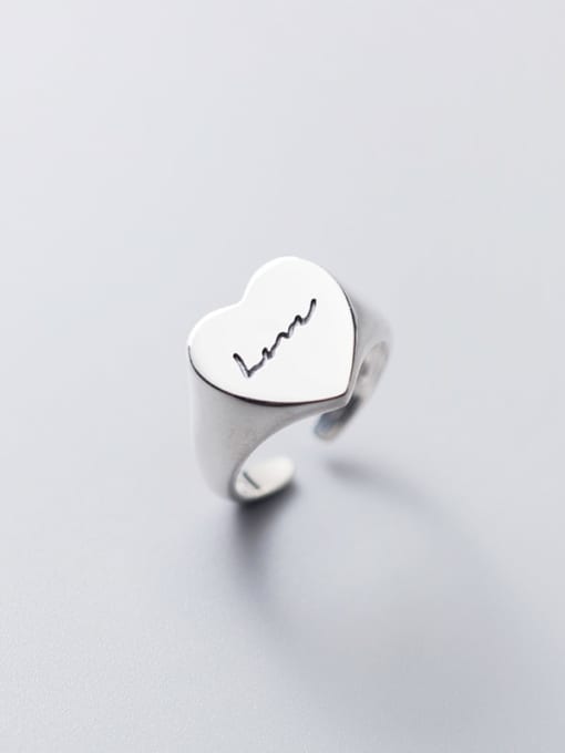 Rosh 925 Sterling Silver Heart Minimalist Letter Band Ring 3