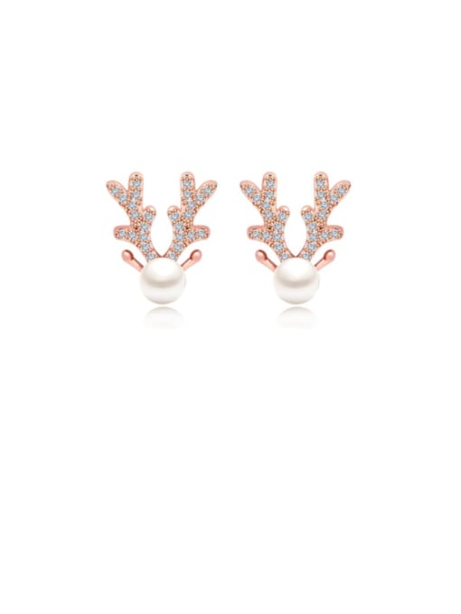 BLING SU Copper Cubic Zirconia White Deer Cute Stud Earring 0