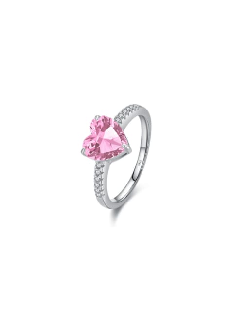Pink 925 Sterling Silver Cubic Zirconia Heart Dainty Band Ring