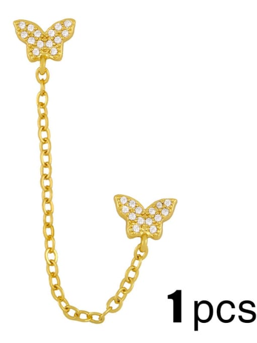butterfly （single） Brass Cubic Zirconia Simple chain butterfly letters  Bohemia Stud Earring (single)