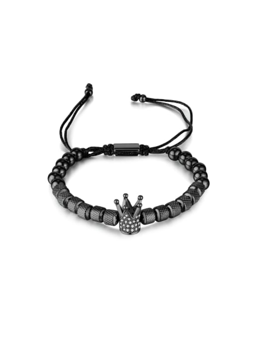GS1505 Black Bracelet Stainless steel Cubic Zirconia Crown Hip Hop Adjustable Bracelet