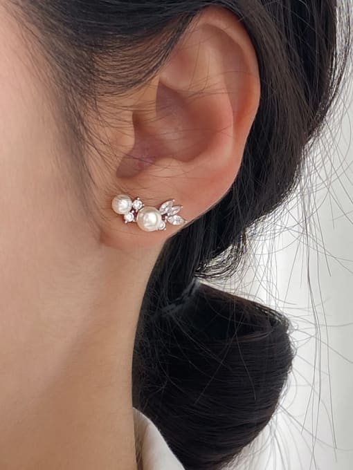 Rosh 925 Sterling Silver Imitation Pearl Geometric Minimalist Chandelier Earring 1