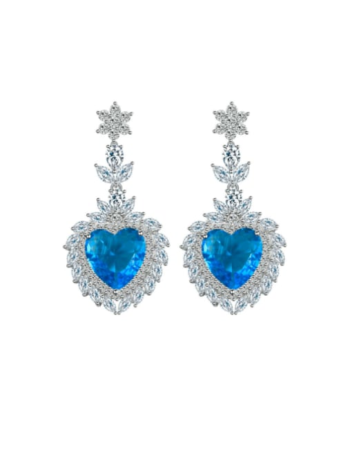 blue Brass Cubic Zirconia Heart Luxury Cluster Earring