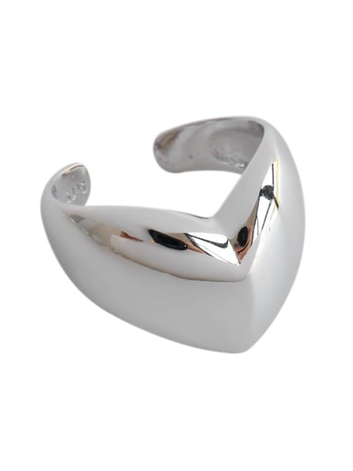 DAKA 925 Sterling Silver Minimalist Smooth Heart  Free Size Band Ring 0