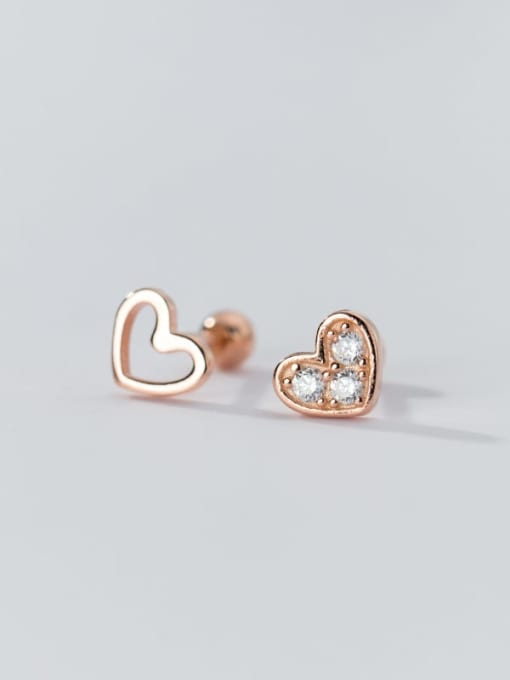 Rose Gold 925 Sterling Silver Cubic Zirconia Heart Minimalist Stud Earring