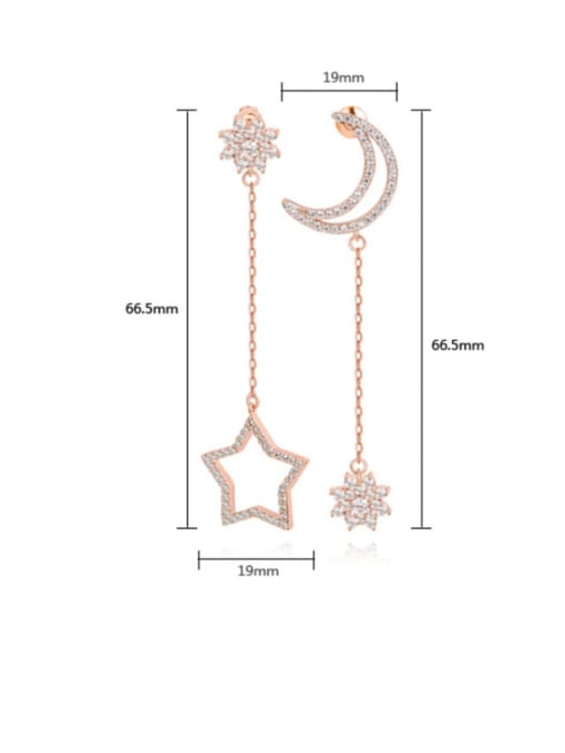 BLING SU Copper Cubic Zirconia Star Moon Minimalist Threader Earring 1