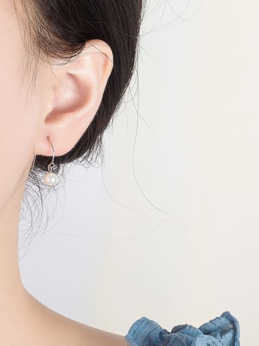 HAHN 925 Sterling Silver Imitation Pearl Geometric Minimalist Hook Earring 1