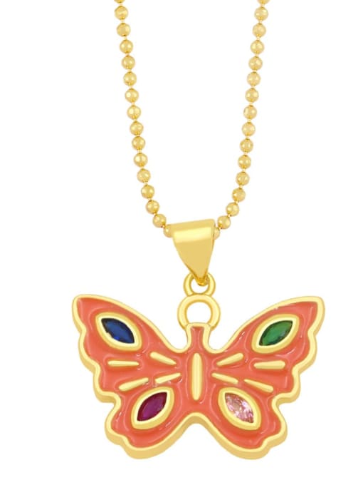 orange Brass Rhinestone Enamel Butterfly Minimalist Necklace