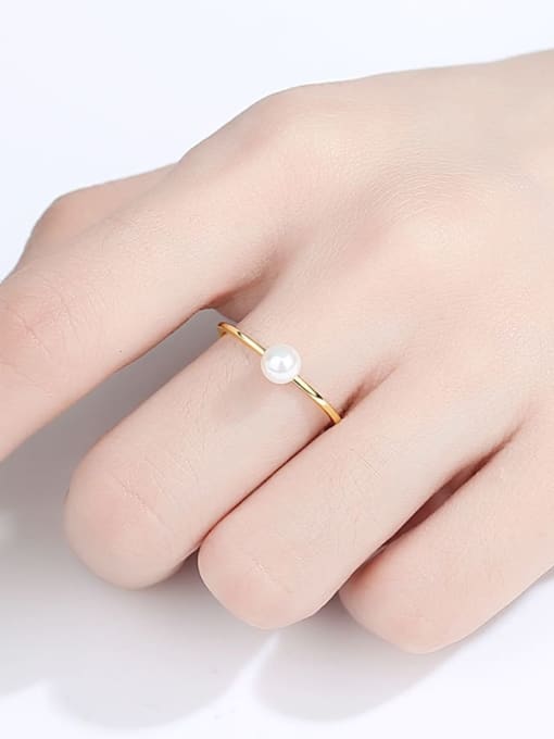 CCUI 925 Sterling Silver Imitation Pearl Geometric Minimalist Band Ring 1