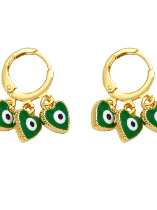 green Brass Enamel Evil Eye Minimalist Huggie Earring