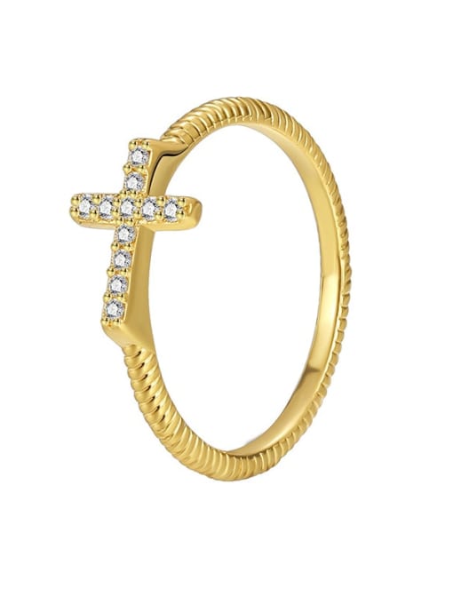 Gold Cross Zircon Ring Brass Cubic Zirconia Cross Minimalist Band Ring