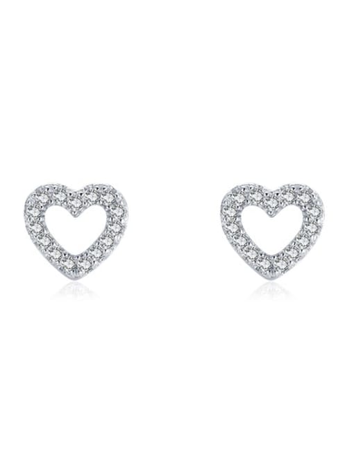 MODN 925 Sterling Silver Cubic Zirconia Heart Minimalist Geometry Stud Earring 2