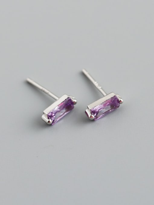 Purple stone (Platinum) 925 Sterling Silver Cubic Zirconia Rectangle Minimalist Stud Earring