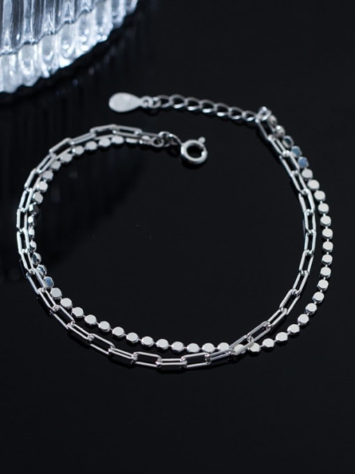 Rosh 925 Sterling Silver Geometric Minimalist Hollow Chain Strand Bracelet 2