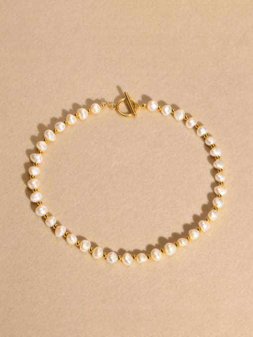 gold 42CM long Stainless steel Imitation Pearl Geometric Minimalist Beaded Necklace