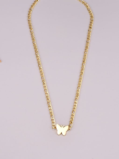 A TEEM Titanium Steel Butterfly Vintage Hollow  Geometric Chain Necklace 3