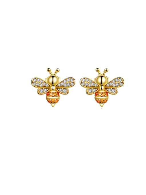 Plating with genuine gold 925 Sterling Silver Cubic Zirconia Bee Cute Stud Earring