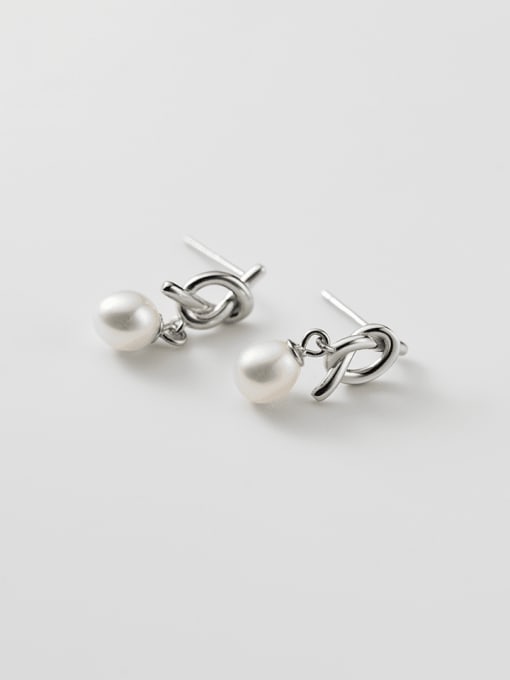 Rosh 925 Sterling Silver Imitation Pearl Geometric Minimalist Drop Earring 3