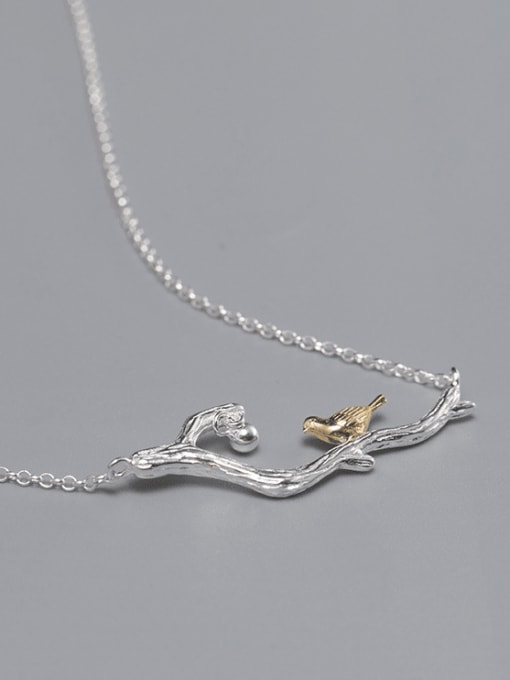 SILVER MI 925 Sterling Silver  Minimalist Branch Bird Necklace 3