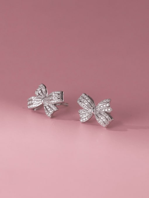 Rosh 925 Sterling Silver Cubic Zirconia Bowknot Dainty Stud Earring