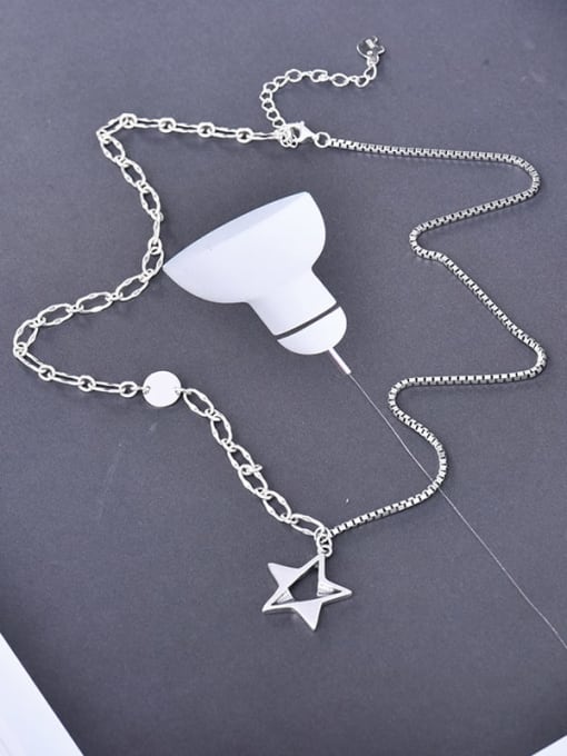 XBOX 925 Sterling Silver  Vintage Asymmetric chain Star Pendant Necklace 0